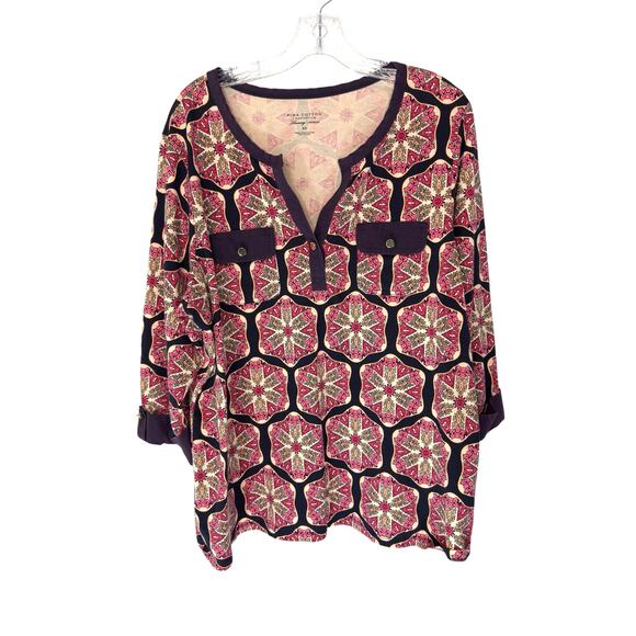 Charter Club Pima Cotton Luxury Women Plus Paisley Print Shirt Mature Size 3X - Picture 1 of 12